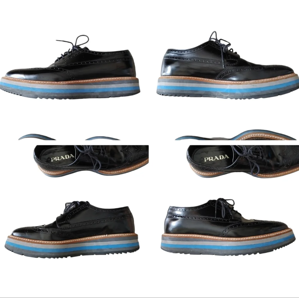 Prada Black Classic Leather Lace Up Laced Formal Shoes Derby - Picture 9 of 16